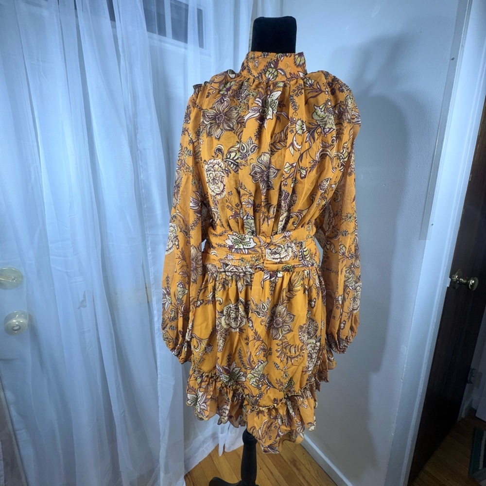 Elegant Long Sleeve Floral Dress in Mustard
